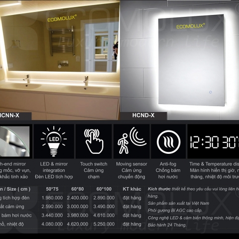 Gương chữ nhật Ecomolux - Lựa chọn chức năng và kích thước sản phẩm