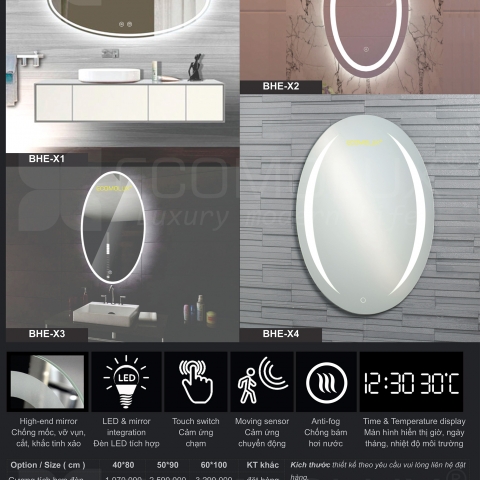 Gương LED cảm ứng thông minh hình Elip thương hiệu Ecomolux