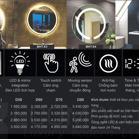 Gương LED cao cấp ECOMOLUX tròn